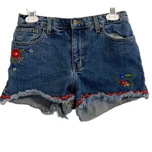 VTG Y2K Arizona Jean Co Embroidered Floral Denim Jean Shorts Juniors Size 5